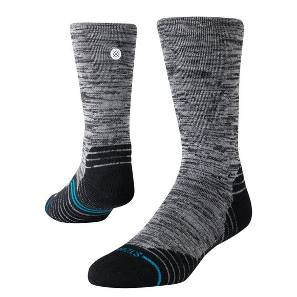 Stance Mid Wool Crew Socks Black Grey Stripe A458A24MID Merino FreshTek Infiknit - Picture 1 of 16